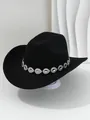 Detailed view of a black cowboy hat with elegant teardrop rhinestone band decoration - M (56-58cm) / Black