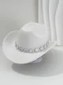 Detailed view of white cowboy hat featuring a sparkling teardrop rhinestone band - M (56-58cm) / White