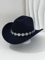 Detail of navy blue cowboy hat featuring a teardrop rhinestone band for music festivals - M (56-58cm) / Navy Blue
