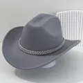 Klassischer grauer Filz-Cowboyhut mit einem funkelnden Strass-Flechtband für Damen - M (56-58cm) / Grau