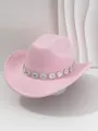 Elegant pink cowboy hat with teardrop rhinestone trim for music festivals and events - M (56-58cm) / Light Pink