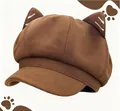 Berretto in lana marrone carino con orecchie da gatto da donna in stile newsboy cap - M（56-58cm） / Caffè
