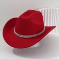 Roter Cowboyhut aus Filz mit breiter Krempe und funkelndem Strass-Kettenband für Partys - M (56-58cm) / Rot