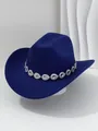 Close-up of a stylish dark blue cowboy hat featuring a sparkling teardrop crystal band. - M (56-58cm) / Sapphire Blue
