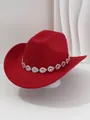 Detailed side view of a red woolen cowboy hat with elegant rhinestone droplet trim - M (56-58cm) / Red