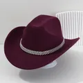 Eleganter burgunderroter Cowboyhut aus Filz mit einem funkelnden Z-Kette Strassband - M (56-58cm) / Burgunderrot