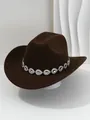 Detail view of a brown felt cowboy hat with an elegant crystal rhinestone teardrop band - M (56-58cm) / Dark Coffee