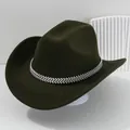 Eleganter dunkelgrüner Filz-Cowboyhut mit glitzerndem Strassband für elegante Damen - M (56-58cm) / Armeegrün