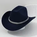 Dunkelblauer Wollfilz-Cowboyhut mit glitzerndem Strassband für Damen Party-Look - M (56-58cm) / Marineblau