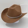 Eleganter brauner Filz-Cowboyhut mit einem funkelnden gewebten Strassband für Damen - M (56-58cm) / Camel