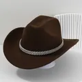 Böhmischer brauner Filz-Cowboyhut mit breiter Krempe und funkelndem Strassband - M (56-58cm) / Dunkelbraun