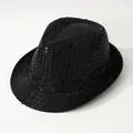 Detailansicht eines schwarzen Pailletten-Jazzhuts im stilvollen britischen Fedora-Design - M (56-58cm) / Schwarz