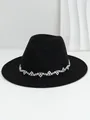 Detail eines eleganten schwarzen Wollhuts mit schwerer Strass-Diamantketten-Dekoration - M (56-58cm) / Schwarz