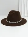 Detailansicht eines braunen Damen Filzhuts mit funkelndem Strass-Schmuckband Dekor - M (56-58cm) / Dunkelbraun