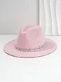 Eleganter rosa Wollfilzhut mit funkelndem Strass-Rautenmuster für modische Damen. - M (56-58cm) / Hellrosa