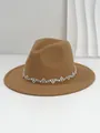 Detailaufnahme des braunen Wollfilzhutes mit breiter Krempe und glitzerndem Strassband - M (56-58cm) / Khaki