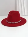 Eleganter roter Wollfilzhut mit breiter Krempe und luxuriösem Strass-Rautenband-Detail. - M (56-58cm) / Rot