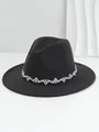 Eleganter schwarzer Wollfilzhut mit breiter Krempe und funkelndem Strass-Diamantband-Dekor - M (56-58cm) / Grau