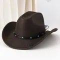 Chapeau de cowboy marron foncé avec texture peau de serpent et bande de clous turquoise - M (56-58cm) / Café