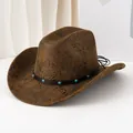 Chapeau de cowboy marron avec motif de serpent et bande noire ornée de turquoises - M (56-58cm) / Chameau