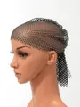 Elegant black fishnet headscarf with sparkly rhinestones for party and nightclub wear - One Size / Black