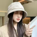 Elegant vintage French style pleated bucket hat in beige wool for winter warmth. - One Size / Beige