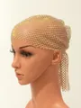 Sparkly rhinestone mesh turban hat for women in a golden elastic fishnet style - One Size / Nude