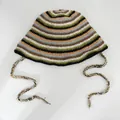 Colorful striped crochet bucket hat featuring long braided tassel chin straps on white background. - M (56-58cm) / Dark Green