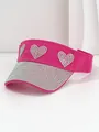 Detalle de visera rosa fuerte con corazones de pedrería y ala brillante decorada. - M (56-58cm) / Rosa rojo