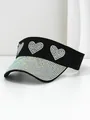 Vista detallada de una visera negra con corazones y borde de strass irisado. - M (56-58cm) / Negro