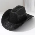 Glittery black Y2K style Western cowboy hat perfect for music festivals and parties - M (56-58cm) / Black