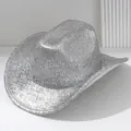 Sparkling silver glitter Western cowboy hat for Y2K style music festival party outfit - M (56-58cm) / Silver