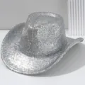 Luxury sparkling silver brushed cowboy hat with heart tassel fringe for bridal parties - M (56-58cm) / Silver