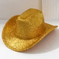 Premium shiny gold glitter western cowboy hat perfect for Y2K themed festivals and parties - M (56-58cm) / Gold