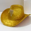 Luxurious gold glitter cowboy hat with heart rhinestone tassel for brides - M (56-58cm) / Gold
