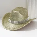 Goldener Cowboyhut mit silbernen Nieten für Y2K Rock-Party-Stil und Disco - M (56-58cm) / Hellgold