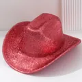 Chapeau de cowboy rouge scintillant style Y2K pour festivals de musique et fêtes - M (56-58cm) / Rose