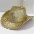Glamorous gold glitter cowboy hat featuring luxury heart chain tassel for bridal party - M (56-58cm) / Light gold