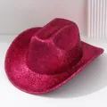 Chapeau de cowboy western brillant magenta style Y2K pour festivals de musique et soirées - M (56-58cm) / Rose rouge