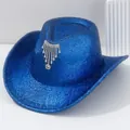 Funkelnder metallisch blauer Cowboyhut mit luxuriösem Strass-Quasten-Accessoire für Partys - M (56-58cm) / Saphirblau