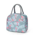 Insulated lunch bag with flamingo and tropical leaf print for school and office - Blue Flamingo
