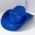 Chapeau de cowboy bleu scintillant pour les festivals de musique Y2K et les soirées - M (56-58cm) / Bleu saphir