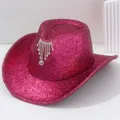Funkelnder magentafarbener Cowboyhut mit Strass-Herzquaste für Verlobung oder Brautparty - M (56-58cm) / Fuchsia