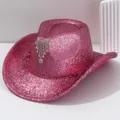 Luxuriöser rosa glitzernder Cowboyhut mit funkelnder Strassquaste für die Brautparty - M (56-58cm) / Rosa