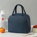 Navy blue insulated lunch bag with sturdy portable handles and a convenient front pocket - Simple Insulation Style / Navy Blue