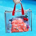 Stylish transparent PVC beach tote with red handles and cute cherry charm travel - Beach Bag (STB) / Red+Gray