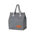 Large capacity insulated grey lunch bag featuring durable handles and stylish orange logo patch - Gray
