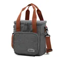 Große isolierte graue Picknick-Kühltasche mit verstellbarem braunem Schultergurt - Extra Hohe Version / Grau