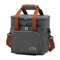 Doppelschichtige isolierte Kühltasche in Grau und Braun mit verstellbarem Schultergurt - Doppelschicht Erhöhter Stil / Grau