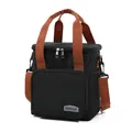 Schwarze isolierte Kühltasche mit braunen Trageriemen und verstellbarem Schultergurt - Extra Hohe Version / Schwarz